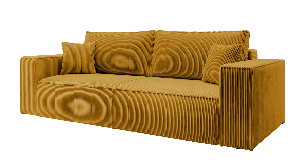 Dreisitziges ausklappbares Sofa Farese mit Stauraum, senfgelber Cord
