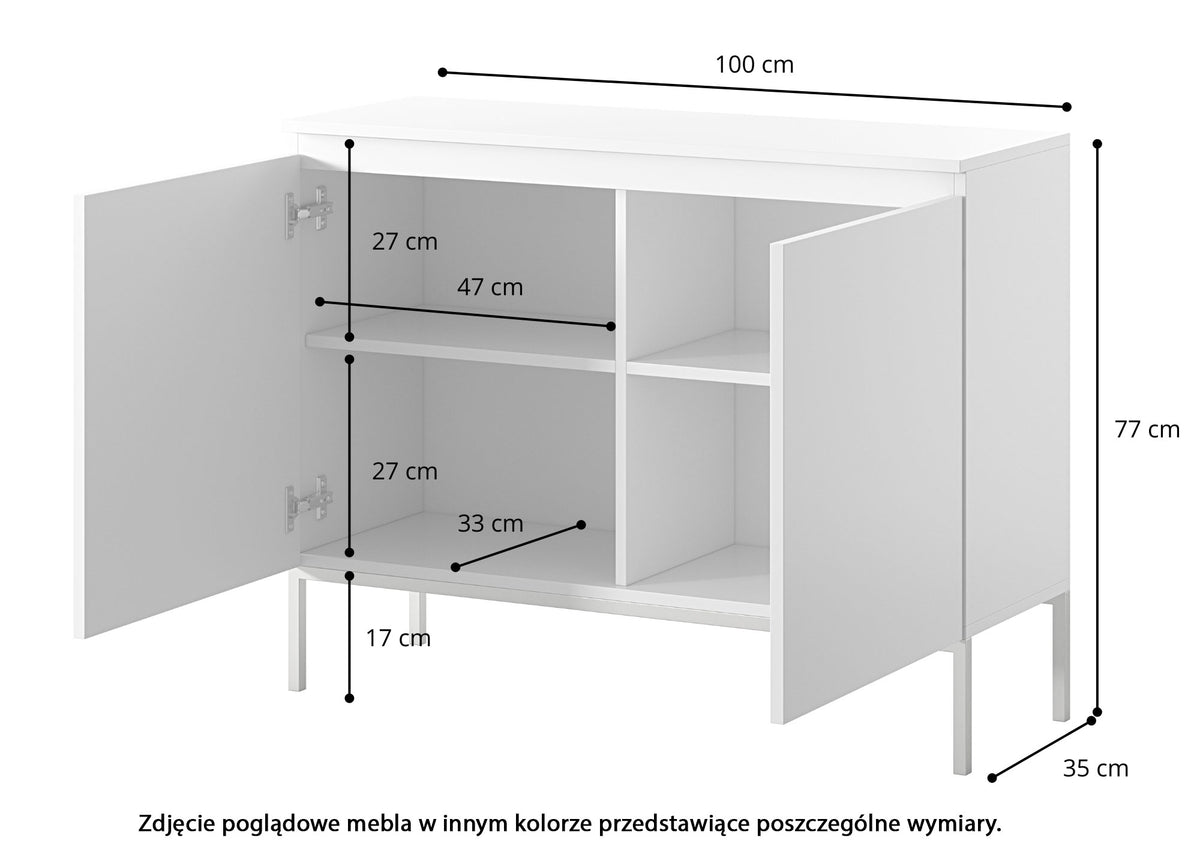 Commode 2 portes Bemmi 100 cm noire avec pieds dorés