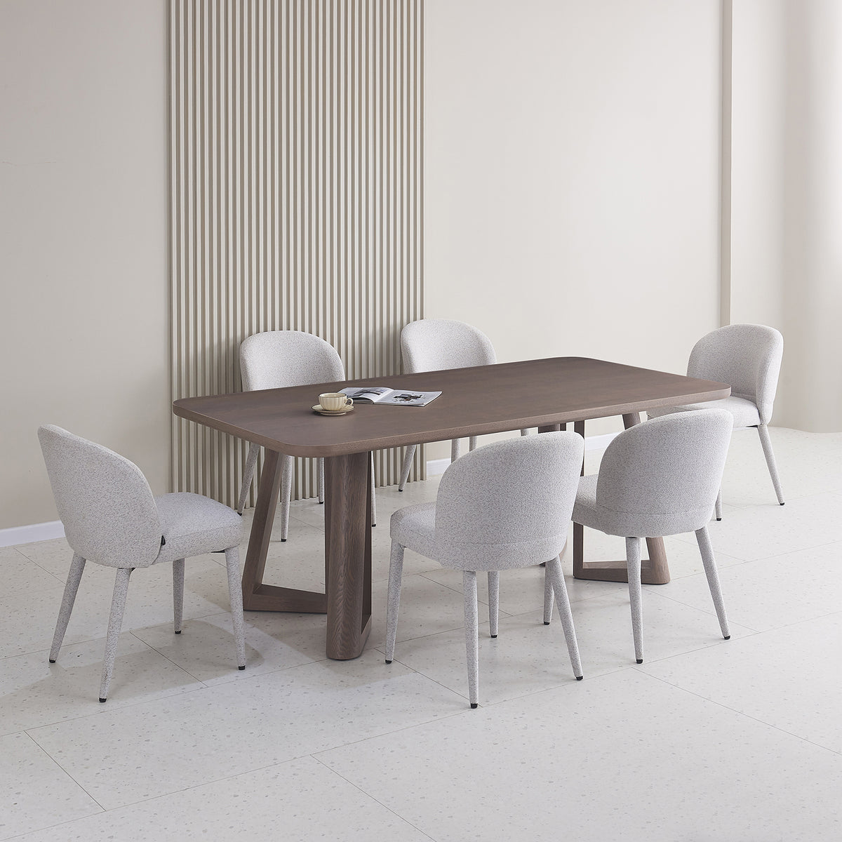 Chaise rembourrée pour salle à manger Coases en bouclé gris clair