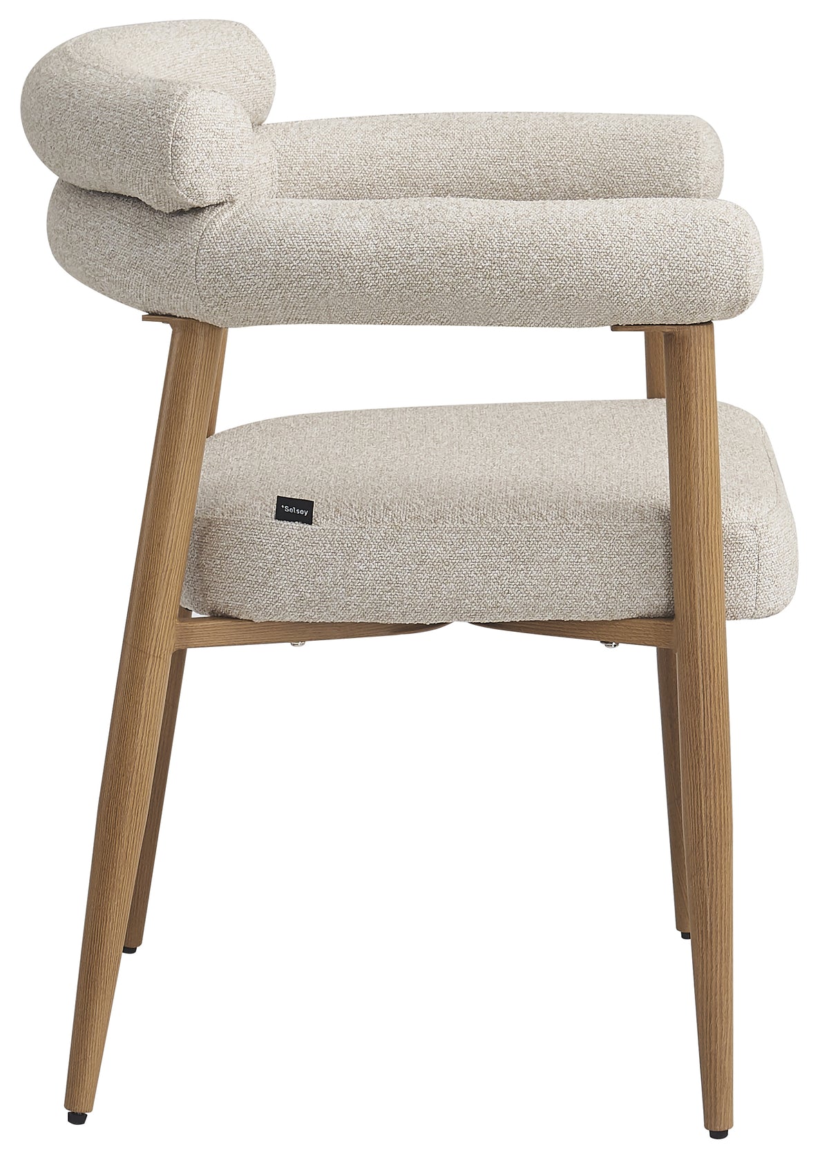 Bezogenes Esszimmerstuhl Pragess in Beige Bouclé/Natur Eiche