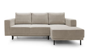 Canapé d’angle convertible Rodario mini en velours côtelé beige foncé, avec coffre, angle droit