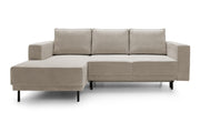 Canapé d'angle avec fonction couchage Rodario mini en L, coffre de rangement, velours côtelé beige foncé, côté gauche