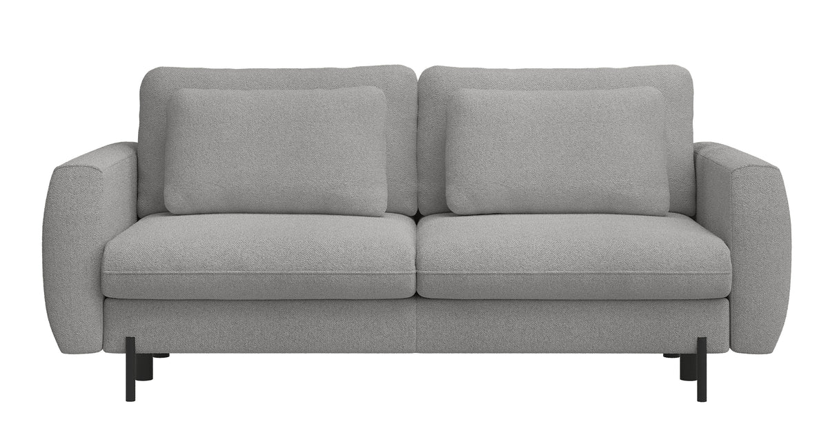 Dreisitziges ausklappbares Sofa Rane mit Stauraum, grauer hydrophober Chenille-Stoff