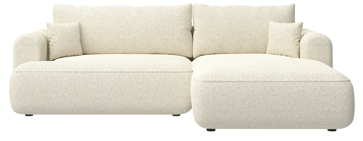 Canapé d'angle convertible Ovo en forme de L, tissage beige clair, orientation droite