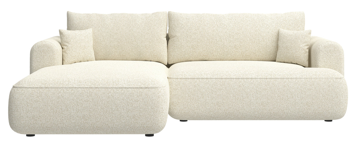 Ecksofa mit Schlaffunktion Ovo L-förmig, hellbeige Geflecht, linksseitig