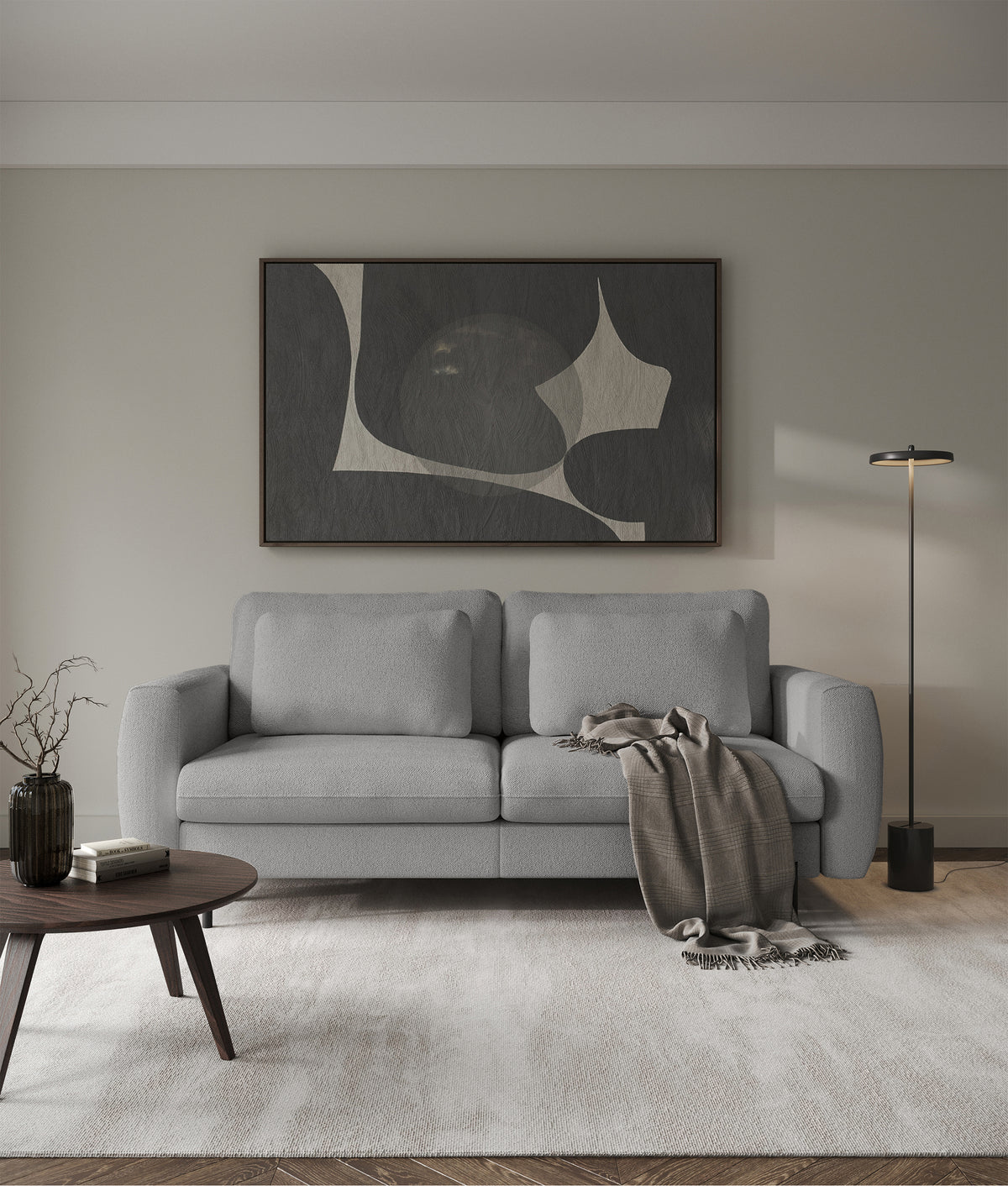 Dreisitziges ausklappbares Sofa Rane mit Stauraum, grauer hydrophober Chenille-Stoff