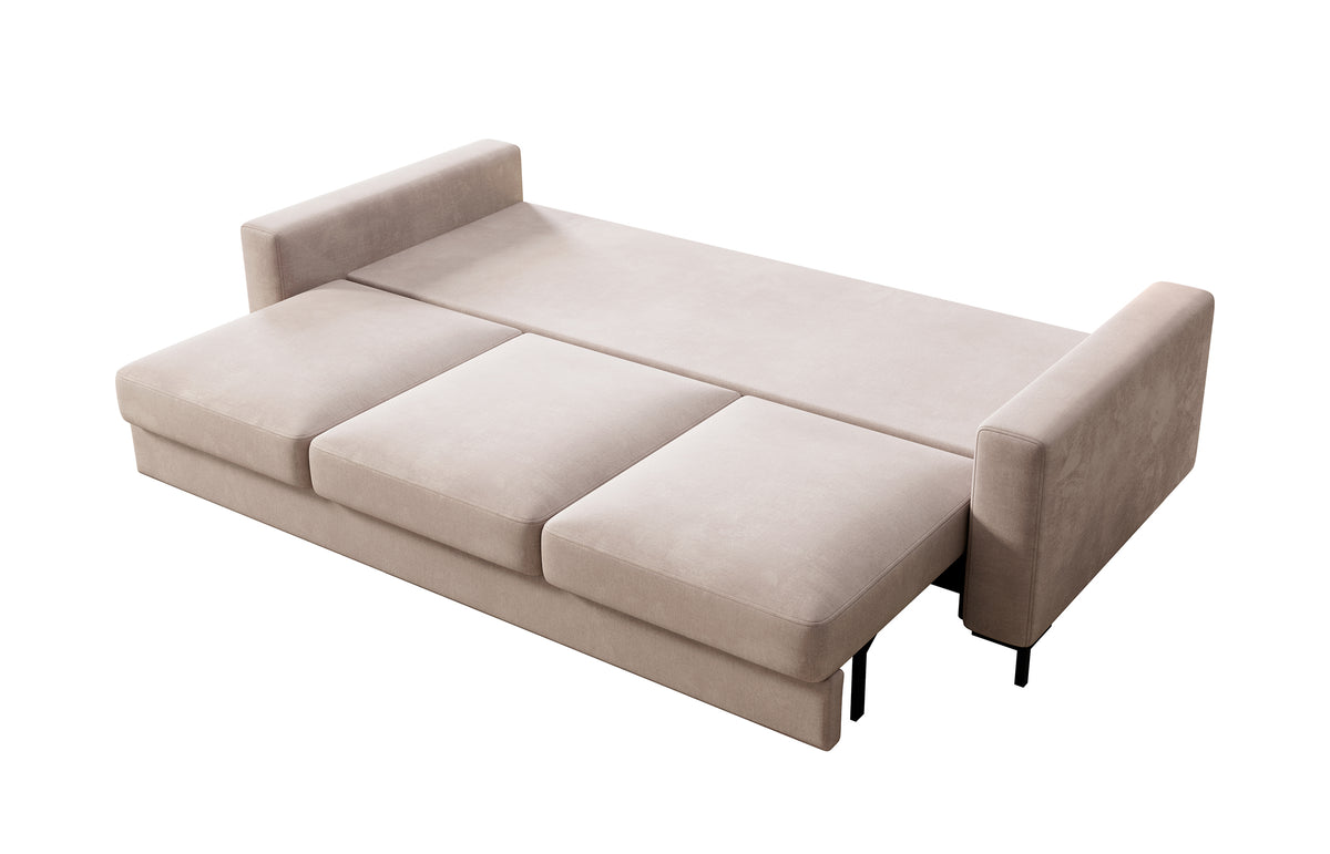 Canapé convertible 3 places Mokpeo avec coffre, velours beige