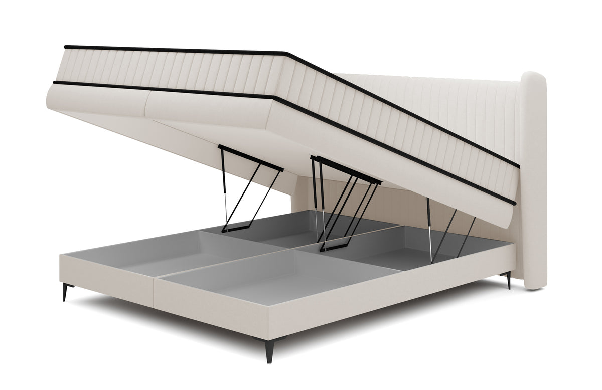 Lit continental 180x200 cm Daliano avec coffre en velours crème
