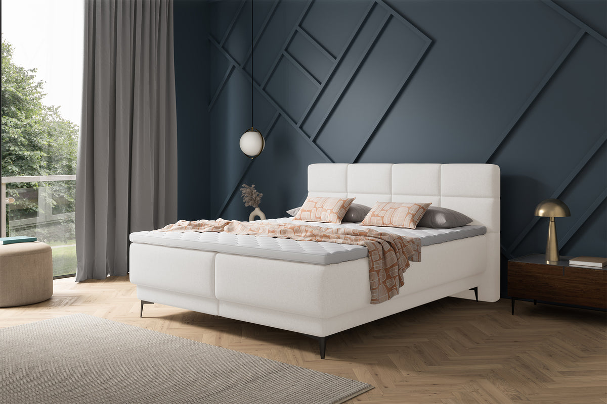 Lit continental 180x200 cm Rektango avec rangement et surmatelas en velours crème