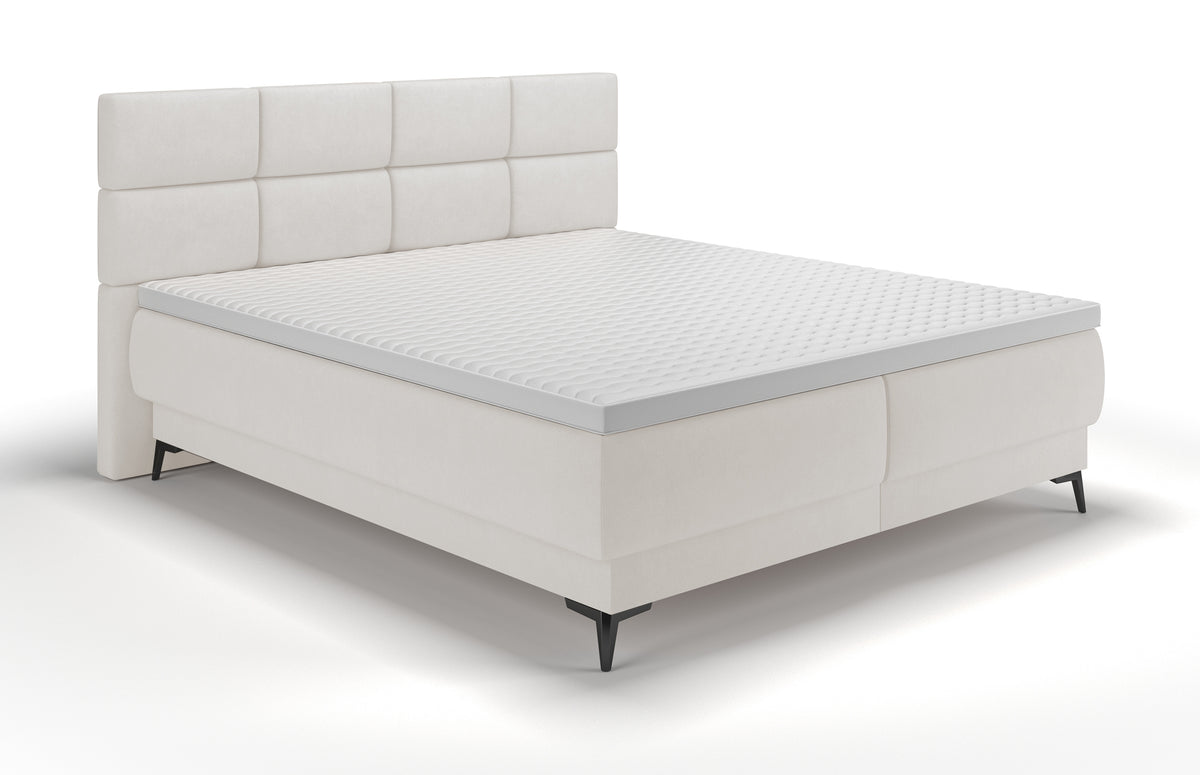 Kontinentalbett 160x200 cm Rektango mit Stauraum und Topper, cremefarbener Samt