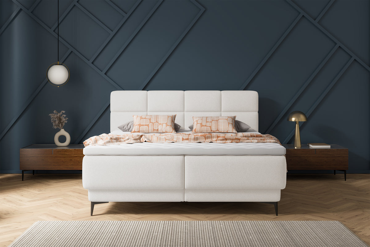 Lit continental 180x200 cm Rektango avec rangement et surmatelas en velours crème