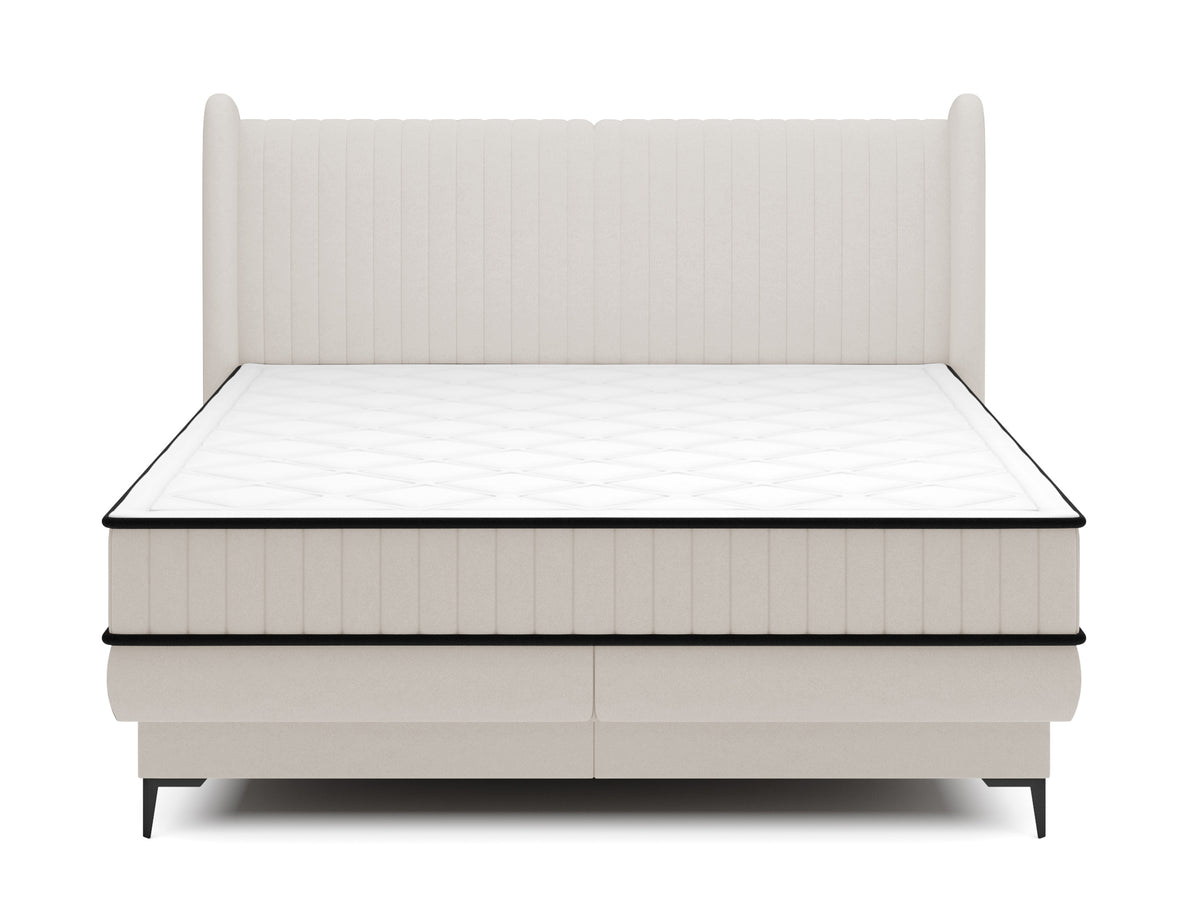 Kontinentales Bett 160x200 cm Daliano mit Stauraum, cremefarbener Samt