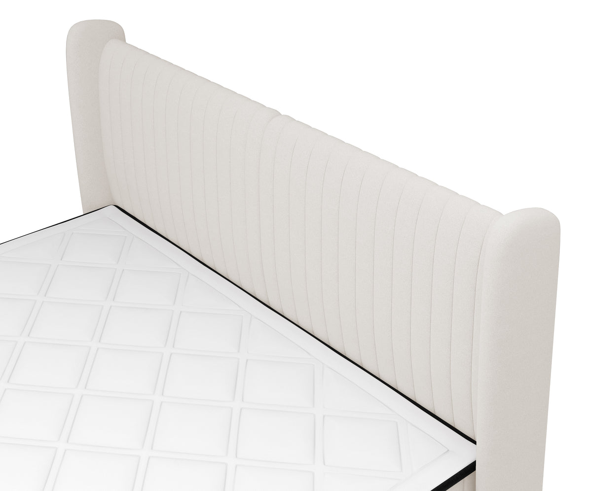 Kontinentales Bett 160x200 cm Daliano mit Stauraum, cremefarbener Samt