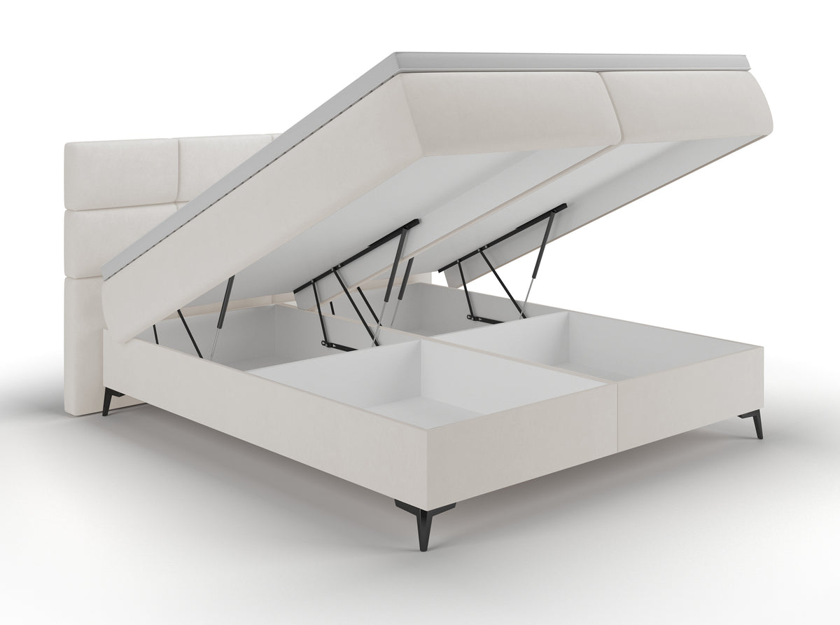 Lit continental 180x200 cm Rektango avec rangement et surmatelas en velours crème