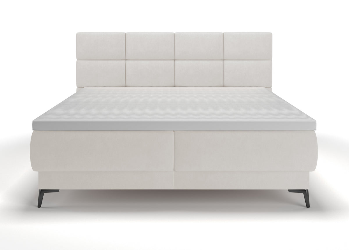 Lit continental 180x200 cm Rektango avec rangement et surmatelas en velours crème