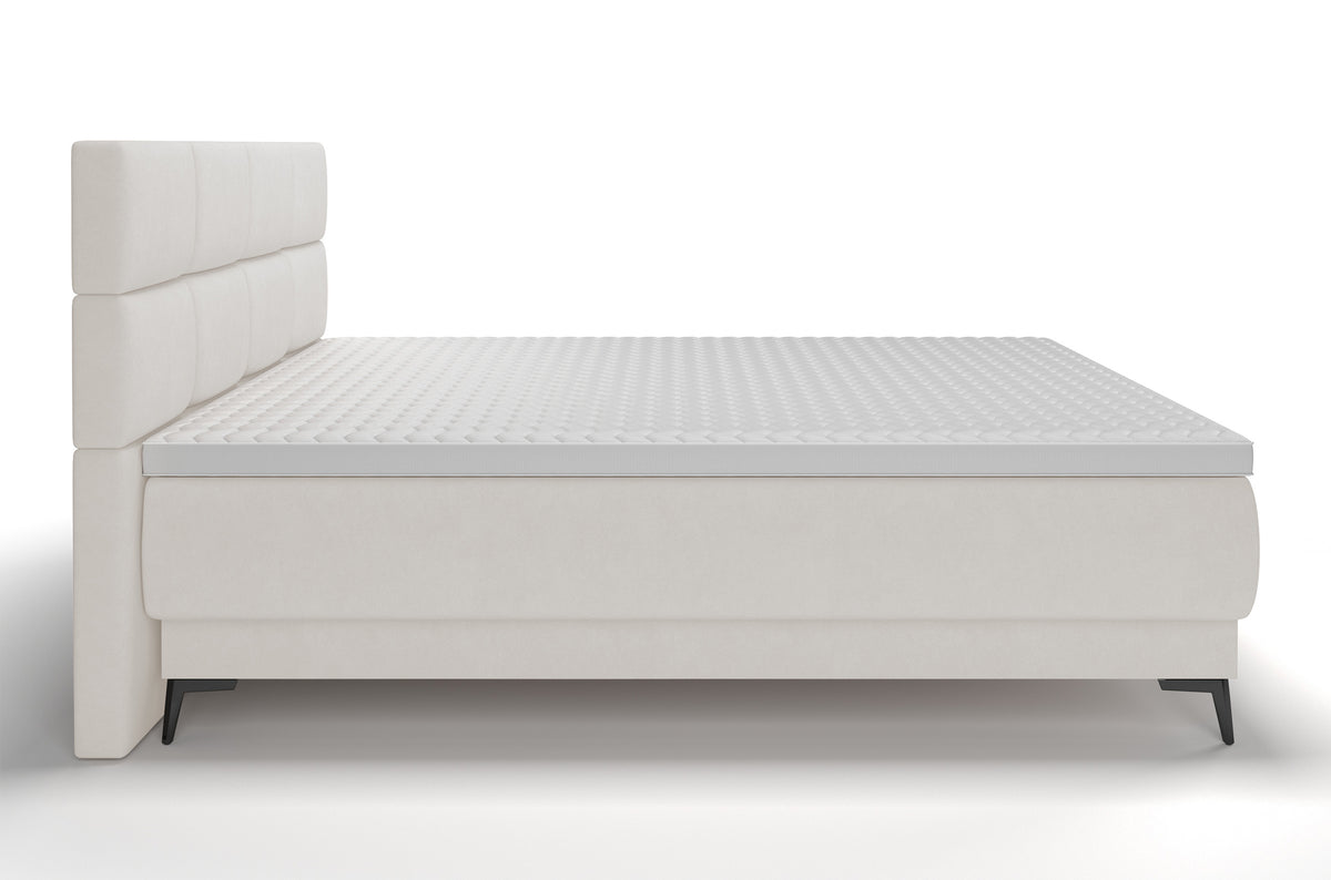 Lit continental 180x200 cm Rektango avec rangement et surmatelas en velours crème