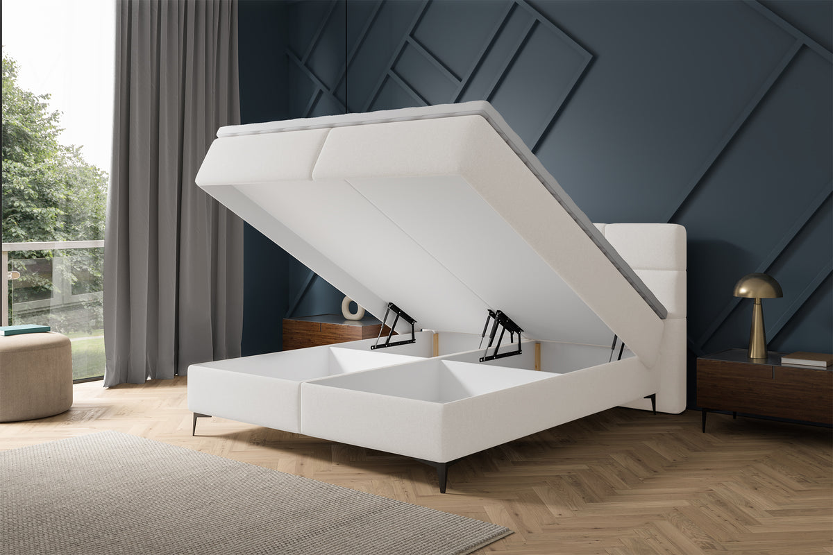 Lit continental 180x200 cm Rektango avec rangement et surmatelas en velours crème