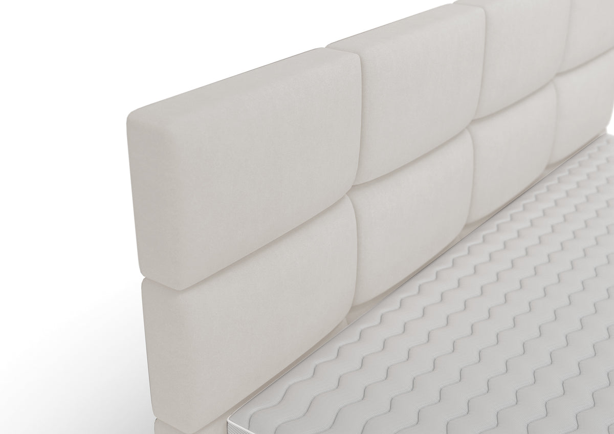 Lit continental 180x200 cm Rektango avec rangement et surmatelas en velours crème