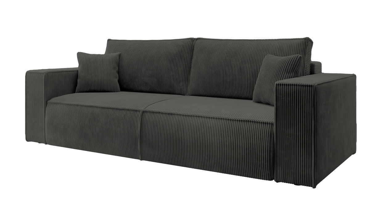 Dreisitziges ausklappbares Sofa Farese mit Stauraum, dunkelgrauer Cordstoff
