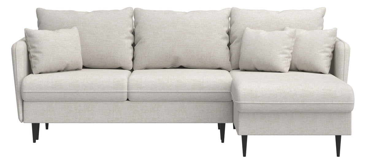 Canapé d'angle Volio L avec fonction couchage, tissu chenille beige clair, pieds noirs