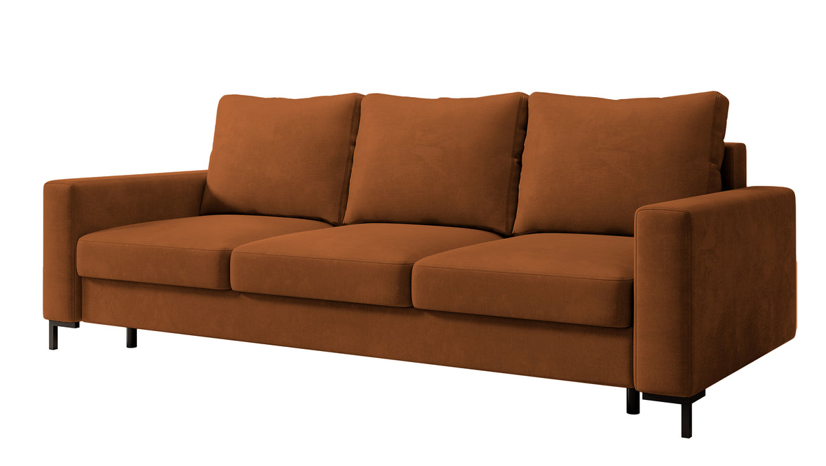 Dreisitziges Schlafsofa Mokpeo mit Stauraum, kupferfarbener Samtbezug