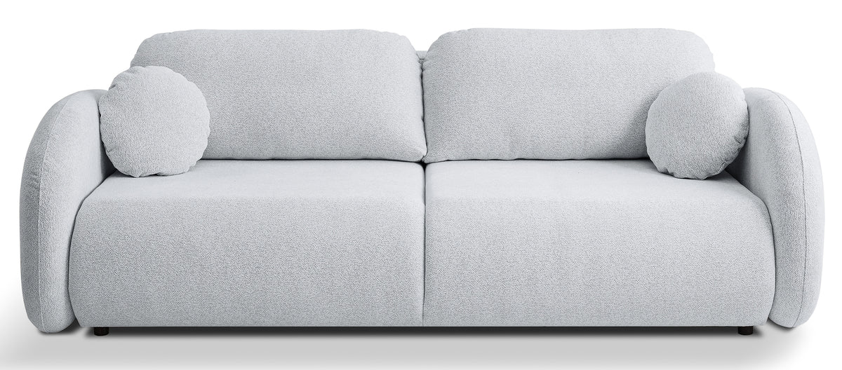 Dreisitziges ausklappbares Sofa Ovally mit Stauraum, hellgrauer Chenillestoff