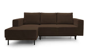 Canapé d'angle avec fonction couchage Rodario mini en L avec rangement, velours côtelé marron foncé, version gauche