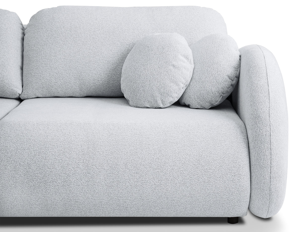 Dreisitziges ausklappbares Sofa Ovally mit Stauraum, hellgrauer Chenillestoff