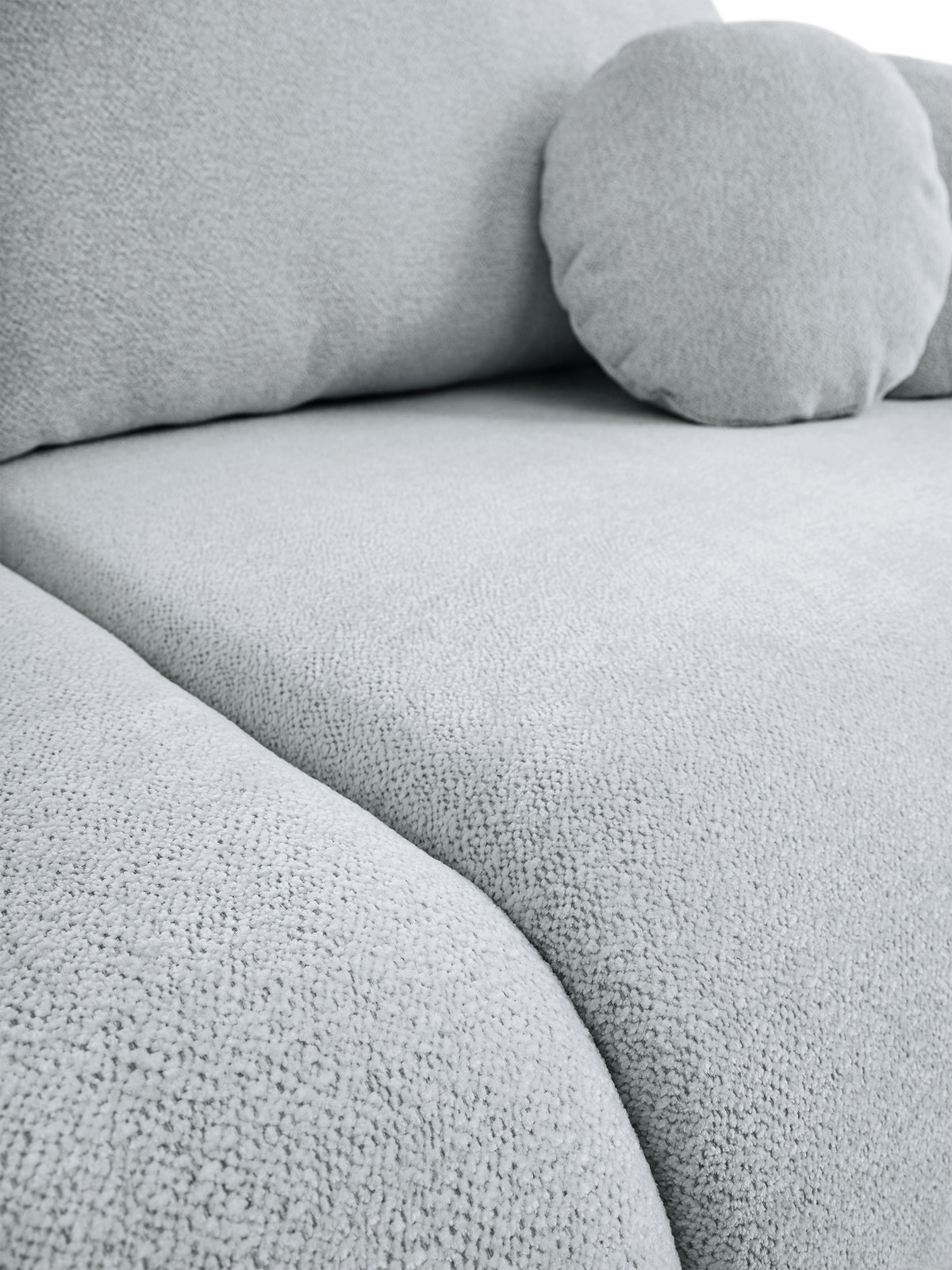Dreisitziges ausklappbares Sofa Ovally mit Stauraum, hellgrauer Chenillestoff