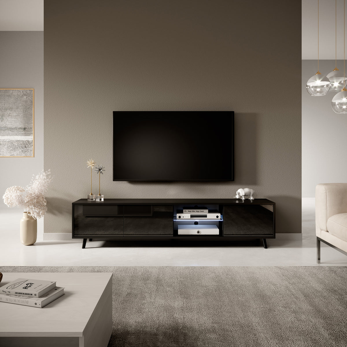 Meuble TV Galhad Noir mat / Noir brillant