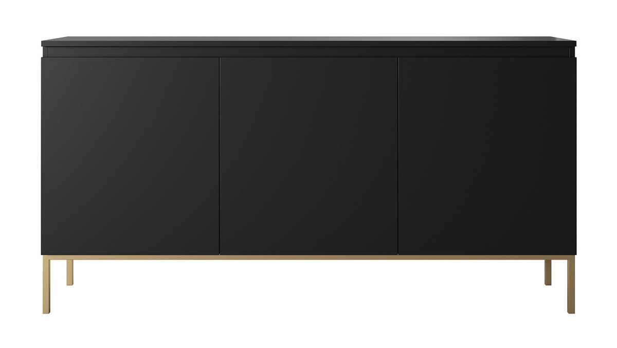 Commode trois portes Bemmi 150 cm noire avec pieds dorés
