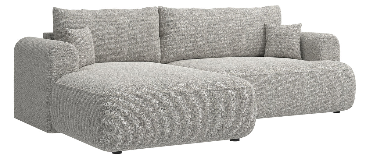 Canapé d'angle avec fonction couchage Ovo en forme de L, tissage gris-beige, côté gauche