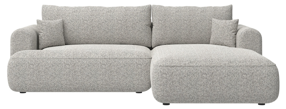 Canapé d'angle avec fonction couchage Ovo en forme de L, tissage gris-beige, orientation droite
