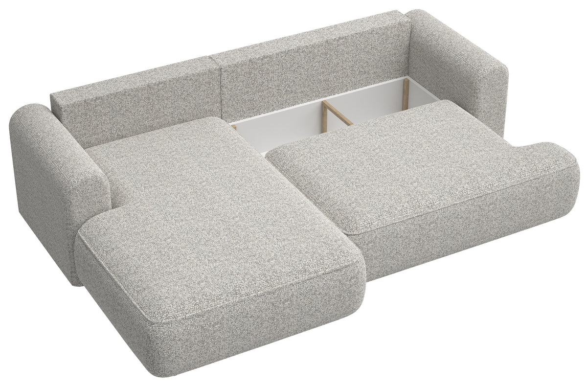 Canapé d'angle avec fonction couchage Ovo en forme de L, tissage gris-beige, côté gauche