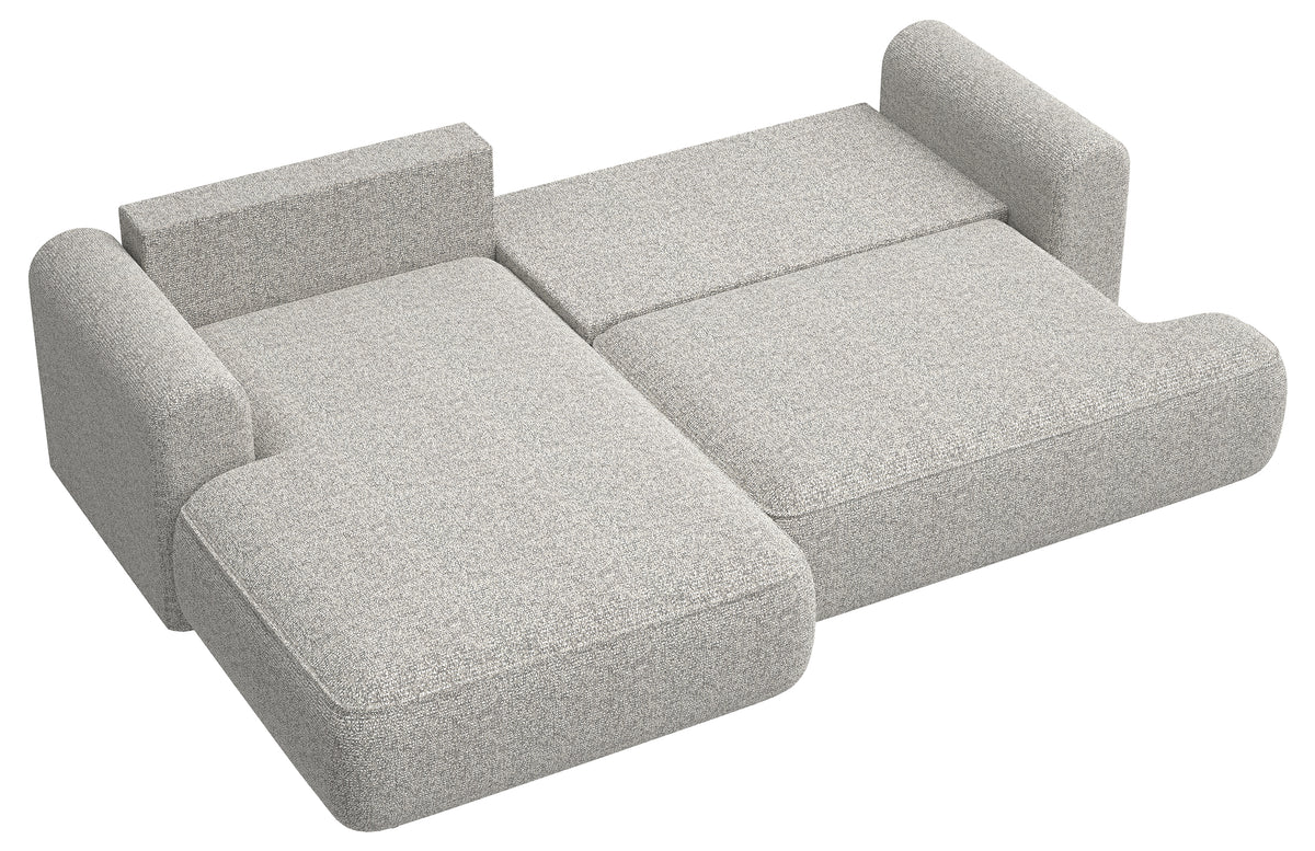 Canapé d'angle avec fonction couchage Ovo en forme de L, tissage gris-beige, côté gauche