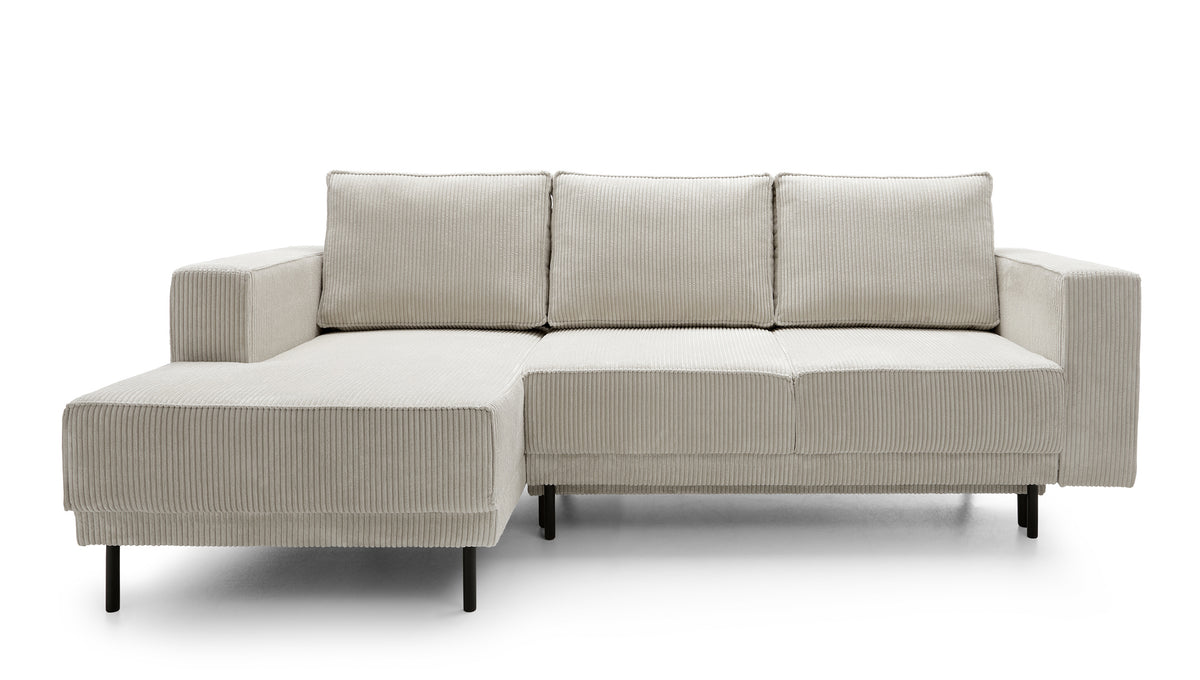 Canapé d'angle avec fonction couchage Rodario mini en L, avec coffre de rangement, velours côtelé gris-beige, version gauche