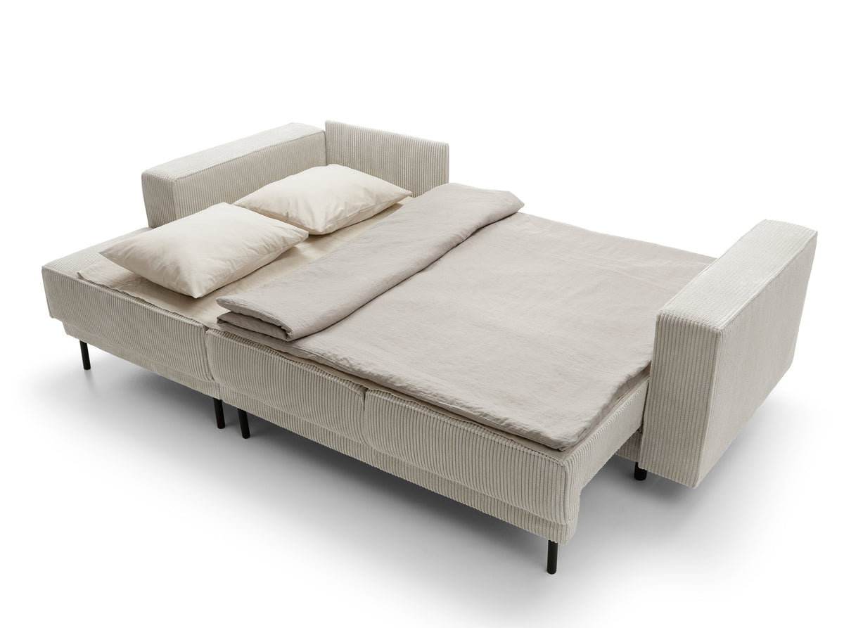 Canapé d'angle avec fonction couchage Rodario mini en L, avec coffre de rangement, velours côtelé gris-beige, version gauche