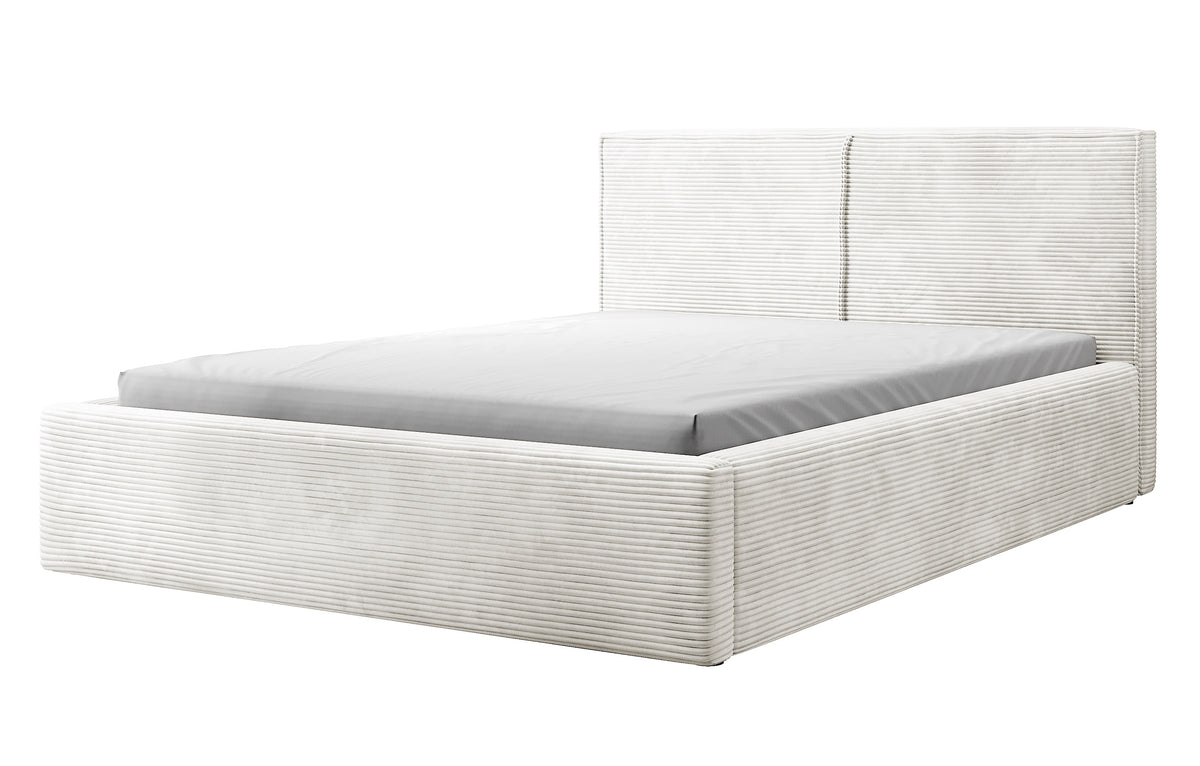 Polsterbett 140x200 cm Farese mit Stauraum und Gasdruckfeder, grau-beige Cord