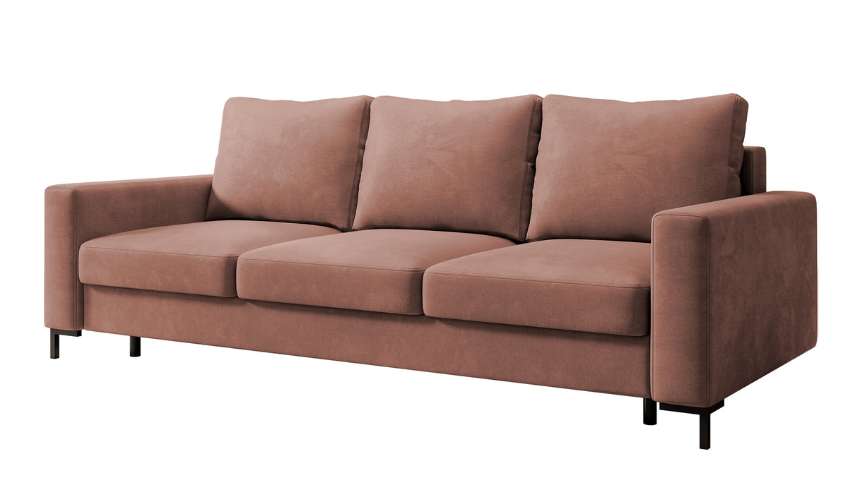 Canapé convertible 3 places Mokpeo avec rangement, velours rose facile à nettoyer