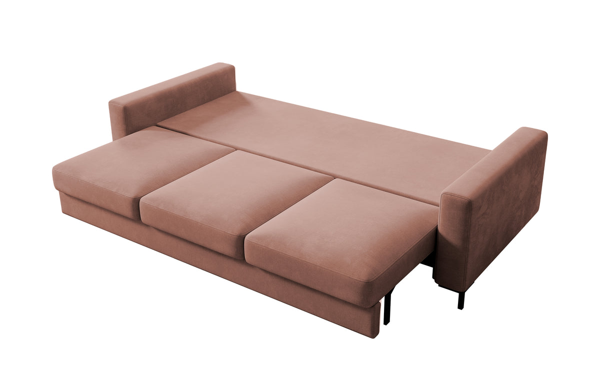 Canapé convertible 3 places Mokpeo avec rangement, velours rose facile à nettoyer