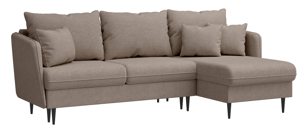 Ecksofa mit Schlaffunktion Volio, L-förmig, beige Chenille, schwarze Beine