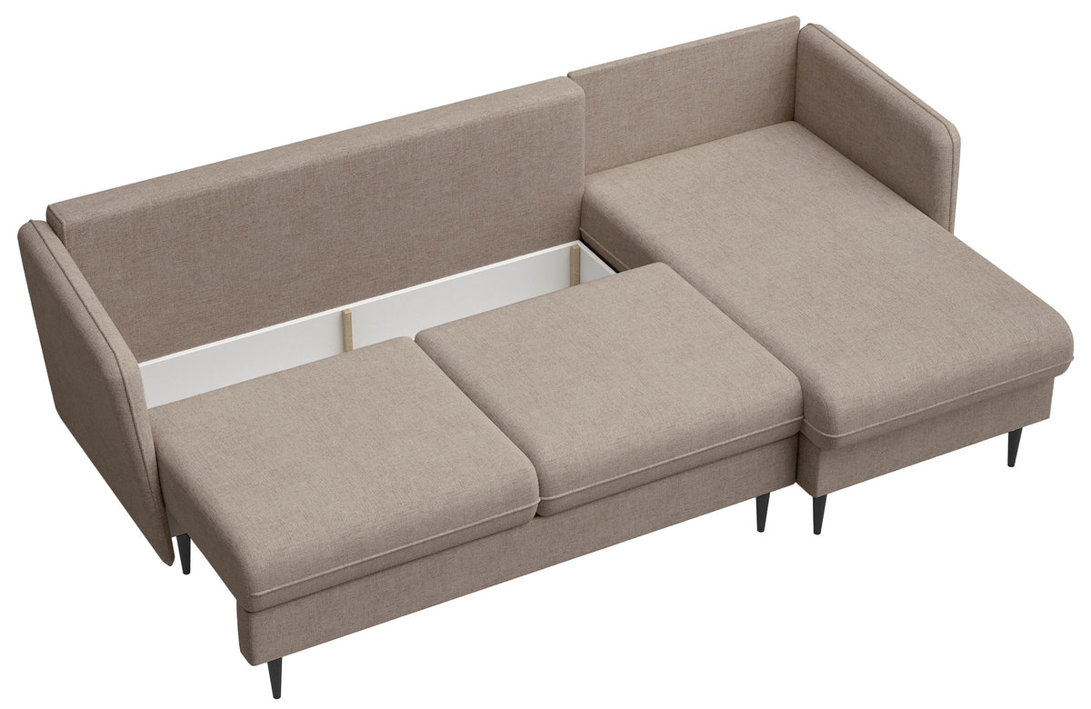 Ecksofa mit Schlaffunktion Volio, L-förmig, beige Chenille, schwarze Beine