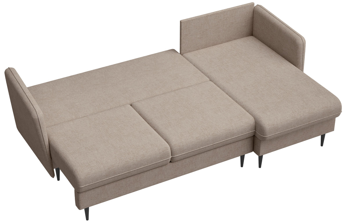 Ecksofa mit Schlaffunktion Volio, L-förmig, beige Chenille, schwarze Beine