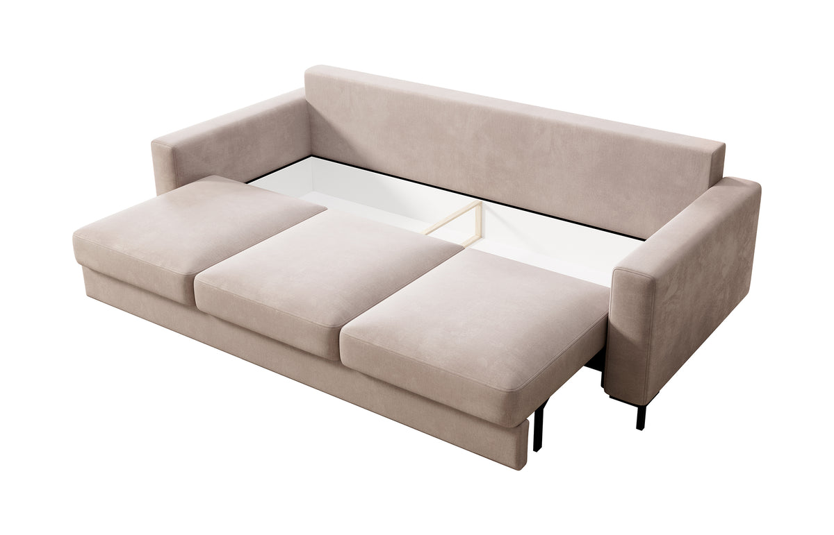 Canapé convertible 3 places Mokpeo avec coffre, velours beige