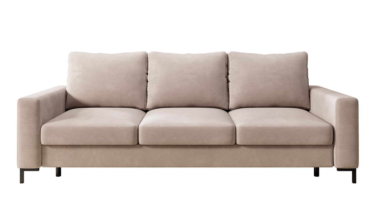 Dreisitziges Schlafsofa Mokpeo mit Stauraum, beige Samt
