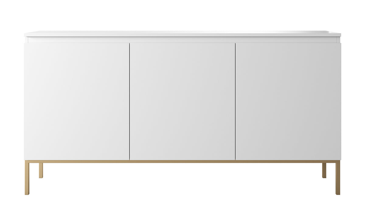 Commode trois portes Bemmi 150 cm blanche avec pieds dorés