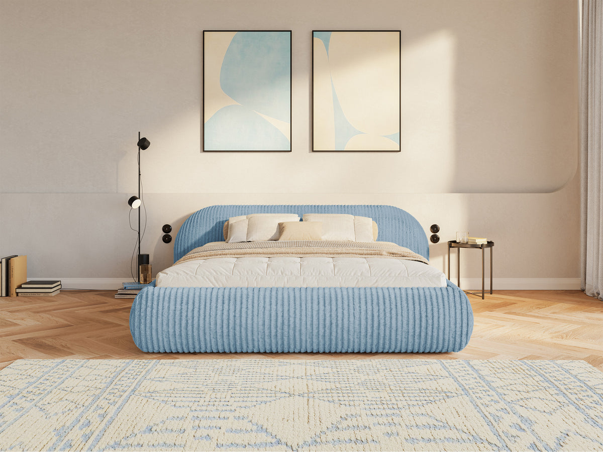 Polsterbett 160x200 cm Shels Low, blau, dicker Cordstoff
