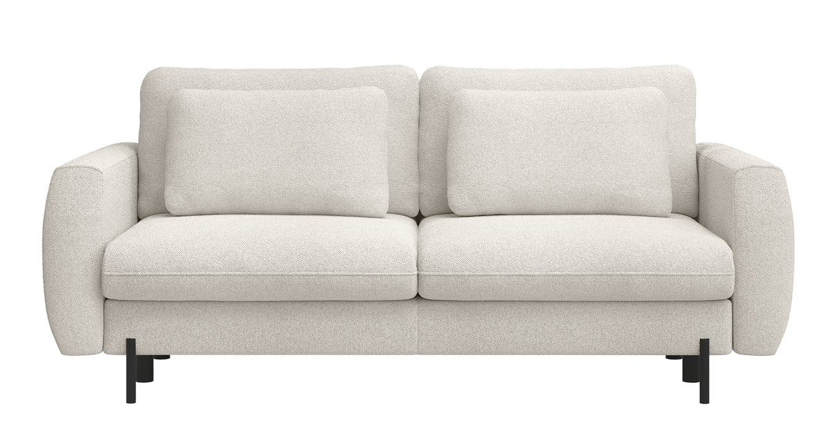 Dreisitziges ausklappbares Sofa Rane mit Stauraum, cremefarben, hydrophobes Chenille