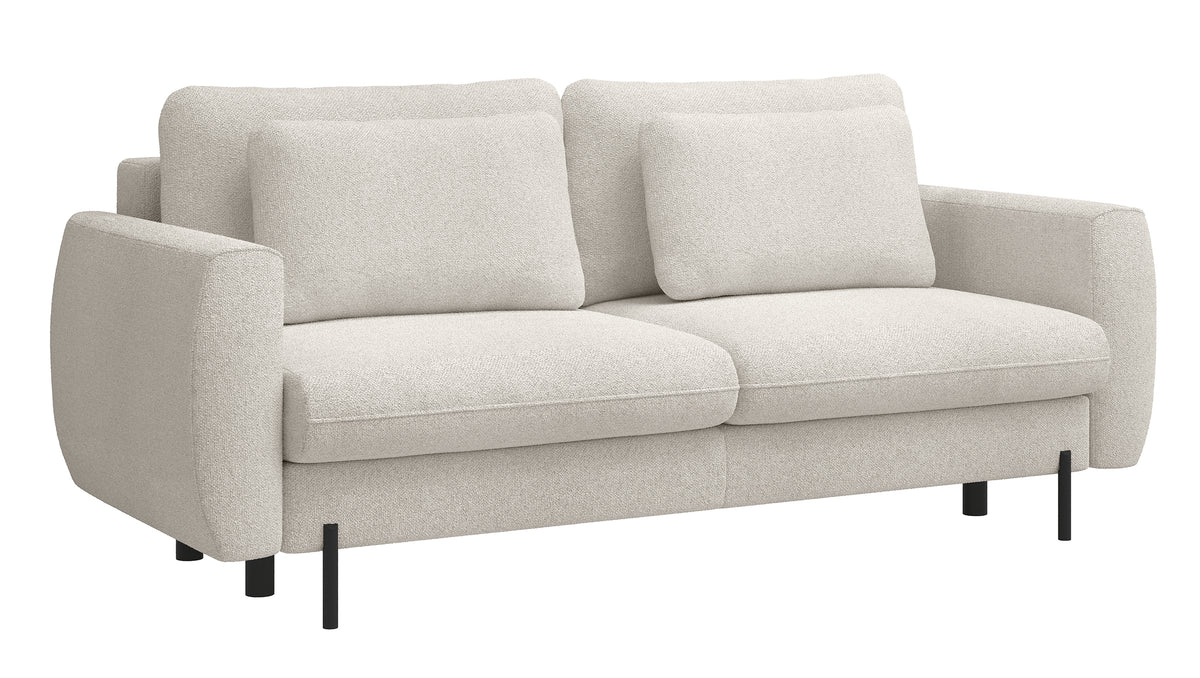 Canapé convertible 3 places Rane avec coffre, tissu chenille hydrofuge crème