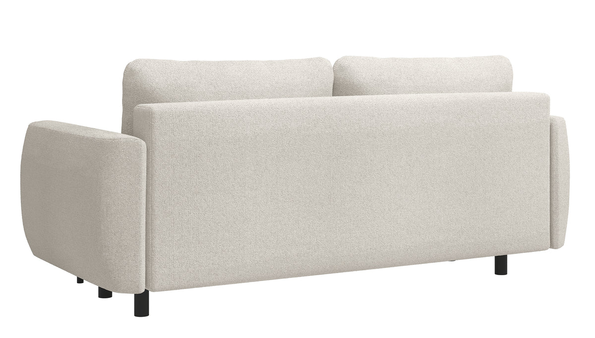 Canapé convertible 3 places Rane avec coffre, tissu chenille hydrofuge crème
